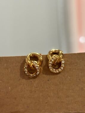Dior Elegant Gold Knot Rhinestone Earrings - Like New-Clip ons with dustbag